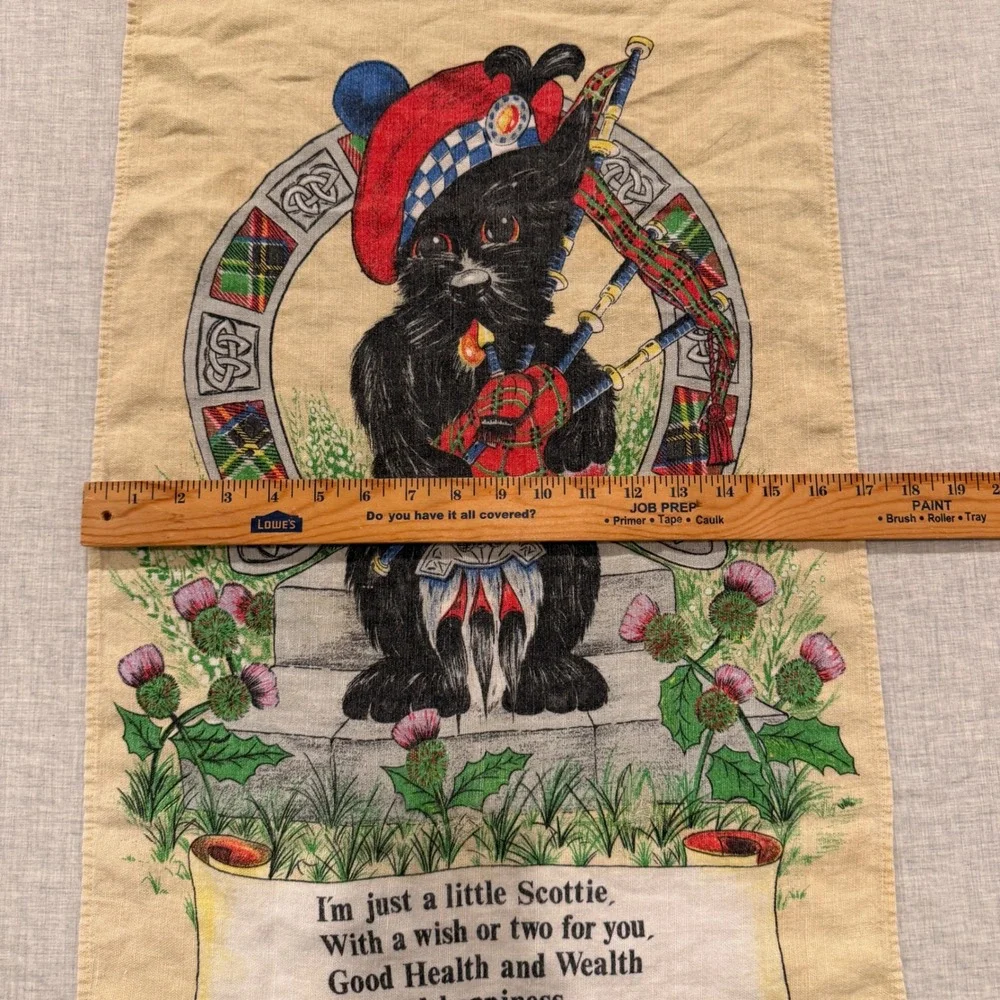 Vintage Lamont Scottie Dog Bagpipes Tea Towel Linen Cotton Made in UK Scottish